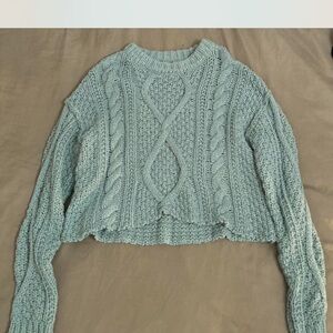 Free People Textured Knit Sweater in Light Blue